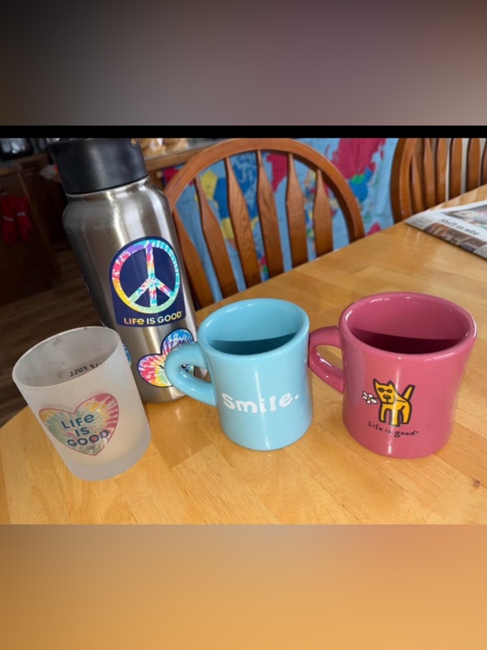 Life is Good 25oz Insulated water bottle, Tumbler & 2 coffee mugs lot